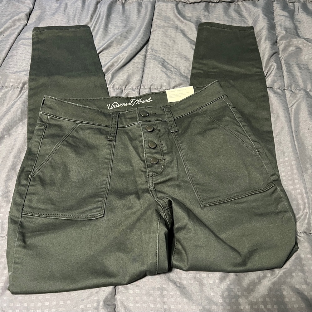 Universal Thread High Rise Skinny Button Fly Green Pants New Womens Size 6 / 28